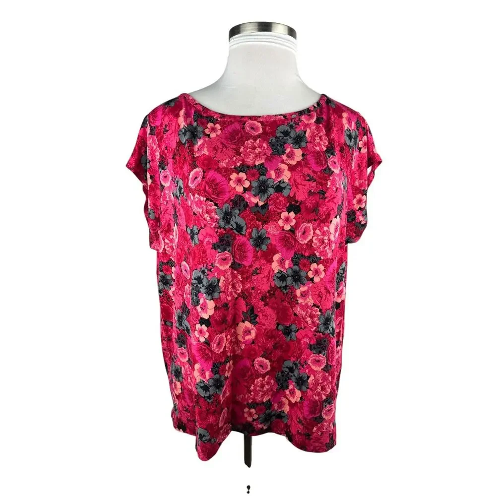 ✨2/$20 Talbots Floral Cap Sleeve Top Stretchy Knit 3Xp Plus Size 3X Petite - Picture 10 of 11
